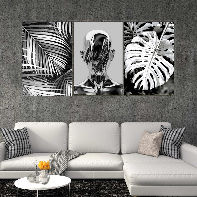 تابلو شاسی بکلیت طرح مدرن برگ انجیری و چهره مدل SH-1555 مجموعه 3 عددی