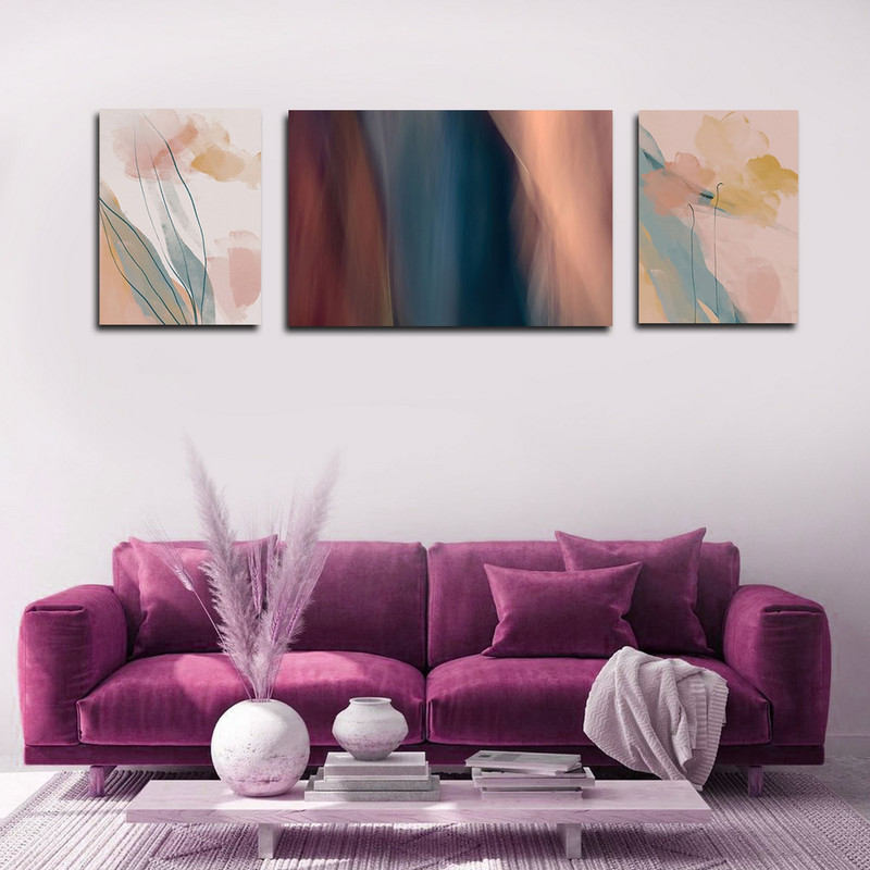 تابلو شاسی بکلیت طرح نقاشی مدرن آبرنگی مدل SH-1736 مجموعه 3 عددی