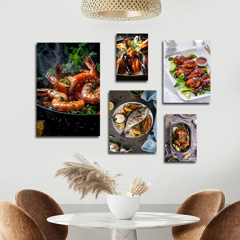 تابلو شاسی بکلیت طرح رستوران و غذای دریایی مدل SH-1841 مجموعه 5 عددی