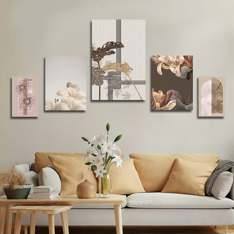 تابلو شاسی بکلیت طرح مدرن برگ انجیری و گل مدل SH-1823 مجموعه 5 عددی