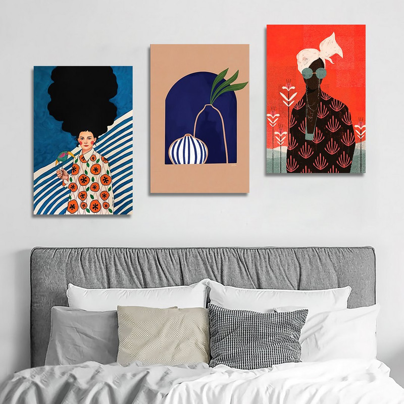 تابلو شاسی بکلیت طرح نقاشی دکوری مدرن فشن استایل مدل SH-1443 مجموعه 3 عددی