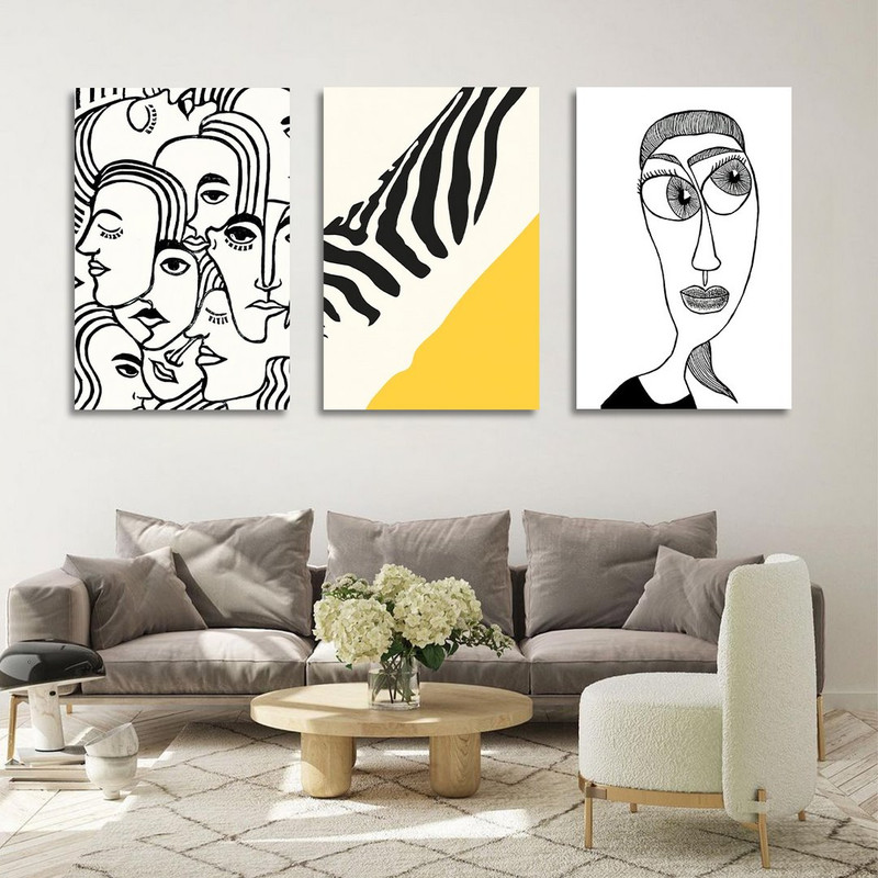 تابلو شاسی بکلیت طرح نقاشی دکوراتیو مدرن سبک کوبیسم مدل SH-1429 مجموعه 3 عددی