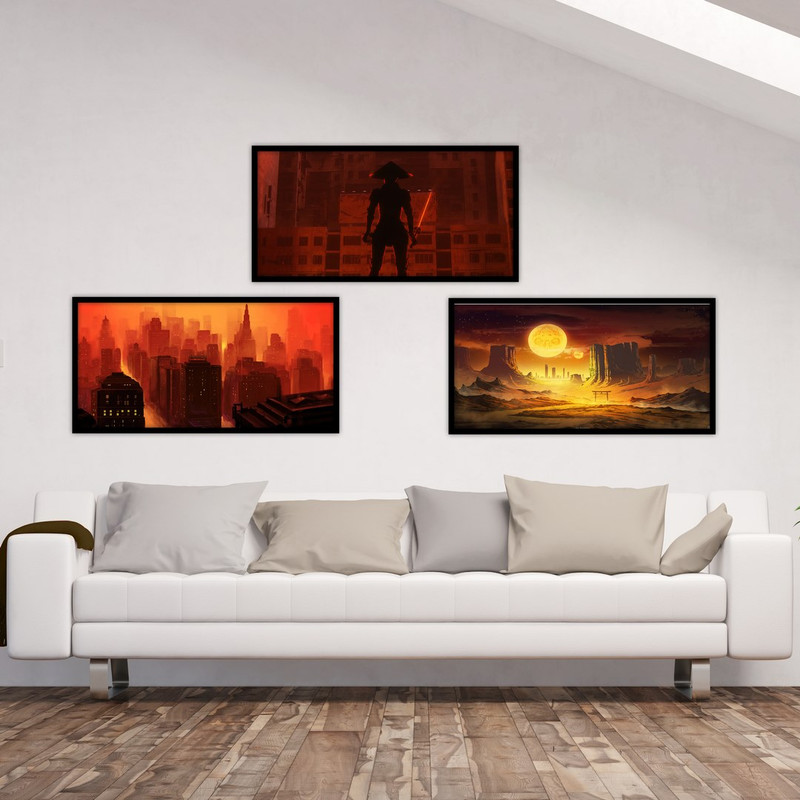 تابلو بکلیت طرح نقاشی غروب و خورشید مدل B-556 مجموعه 3 عددی