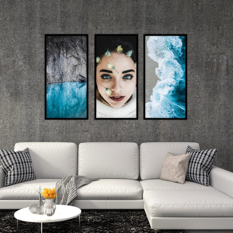 تابلو بکلیت طرح چهره دختر و دریا آبی مدل B-523 مجموعه 3 عددی
