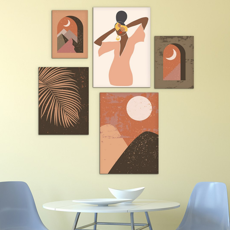 تابلو شاسی بکلیت طرح دکوراتیو آفریقایی مدل SH-588 مجموعه 5 عددی