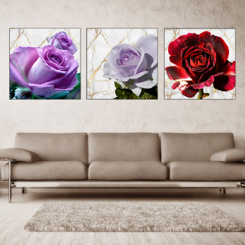 تابلو شاسی بکلیت طرح دکوراتیو گل رز مدل SH-584 مجموعه 3 عددی