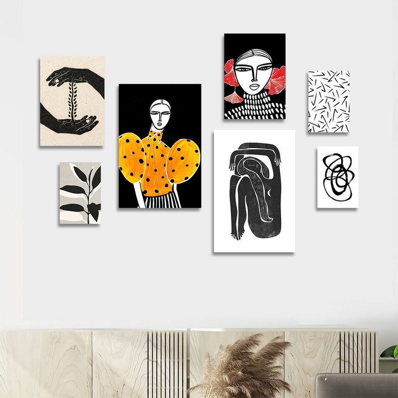 تابلو شاسی بکلیت طرح نقاشی مینیمال دخترانه مدل SH-1120 مجموعه 7 عددی