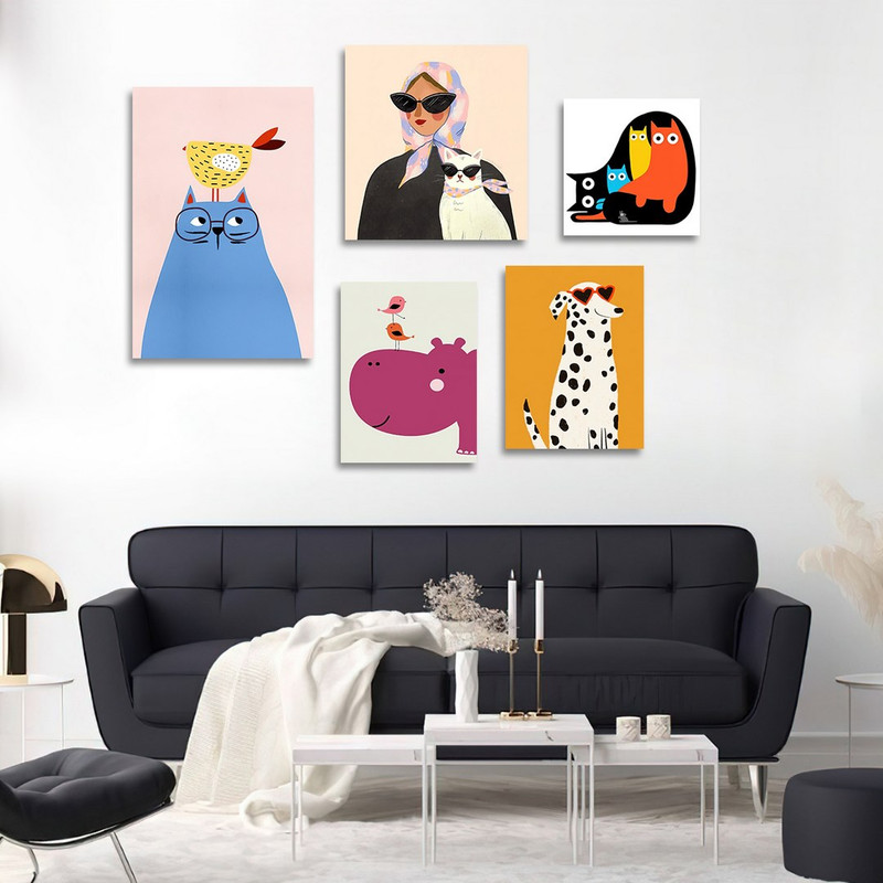 تابلو شاسی بکلیت طرح نقاشی دکوری مدرن سبک کوبیسم مدل SH-1469 مجموعه 5 عددی