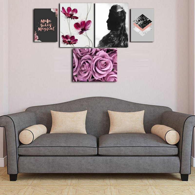 تابلو شاسی بکلیت طرح دکوراتیو گل رنگی مدل SH-239 مجموعه 5 عددی