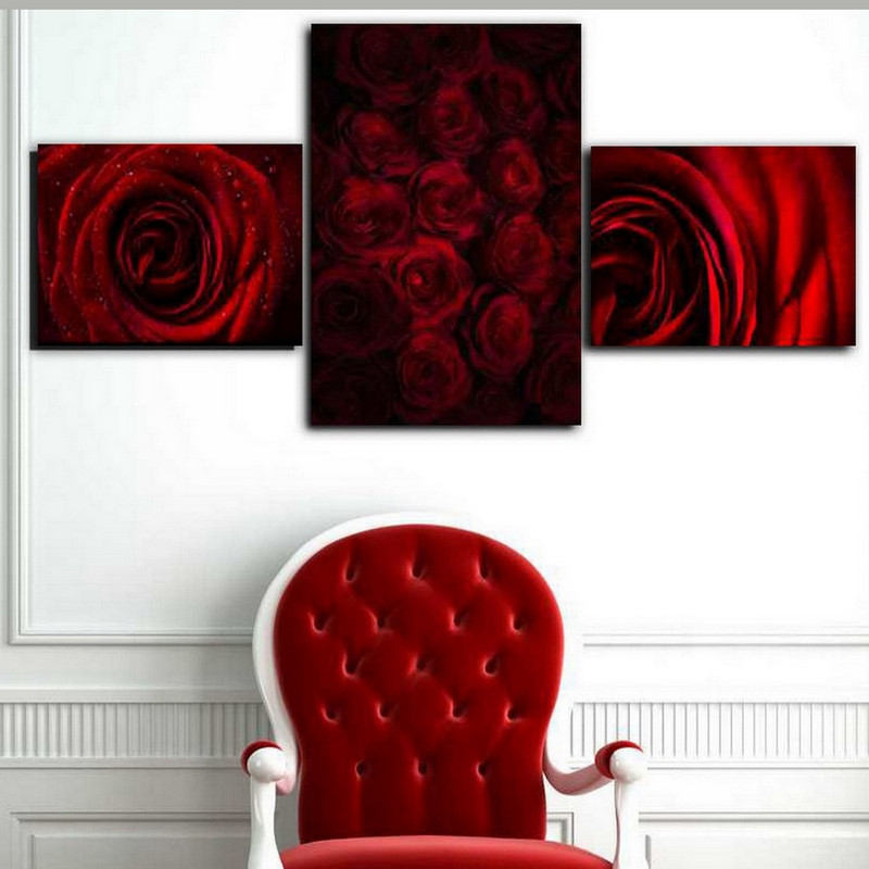 تابلو شاسی بکلیت طرح دکوراتیو گل رز قرمز مدل SH-185 مجموعه 3 عددی