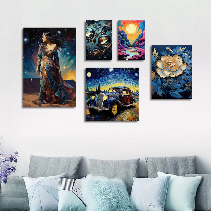 تابلو شاسی بکلیت طرح نقاشی آبرنگی مدل SH-1227  مجموعه 5 عددی