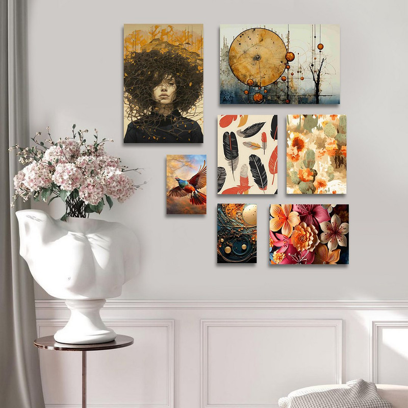 تابلو شاسی بکلیت طرح نقاشی دکوراتیو مینیمال  مدل SH-1332 مجموعه 7 عددی