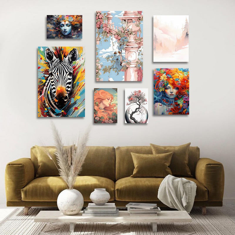 تابلو شاسی بکلیت طرح نقاشی طبیعت و چهره و گورخر مدل SH-1330 مجموعه 7 عددی