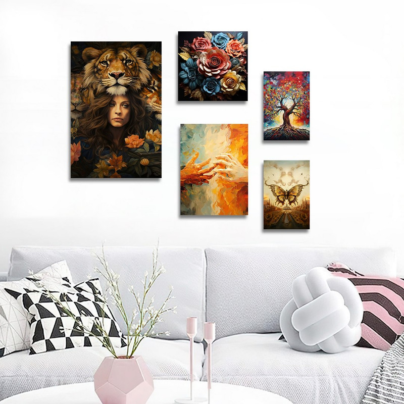 تابلو شاسی بکلیت طرح نقاشی طبیعت پاییزی و گل مدل SH-1289 مجموعه 5 عددی