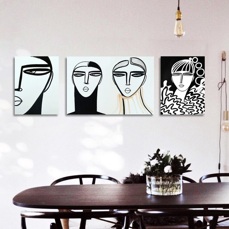 تابلو شاسی بکلیت طرح نقاشی دکوراتیو مدرن سبک کوبیسم مدل SH-1428 مجموعه 3 عددی
