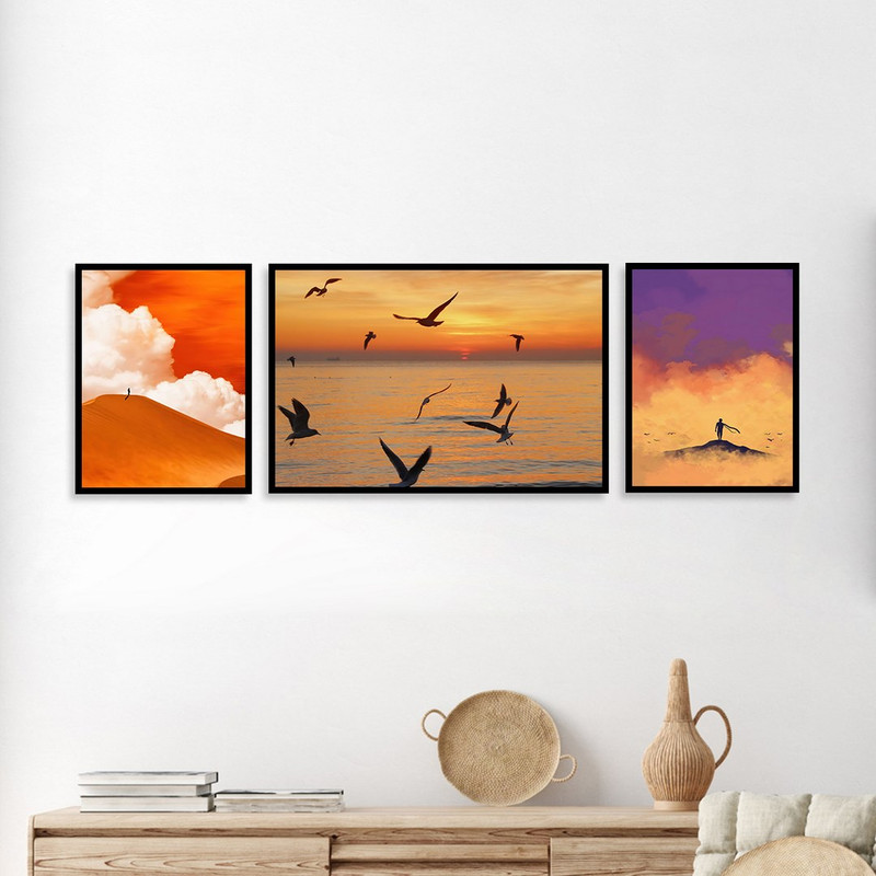 تابلو بکلیت مدل طرح غروب و پرنده B-1050  مجموعه 3 عددی
