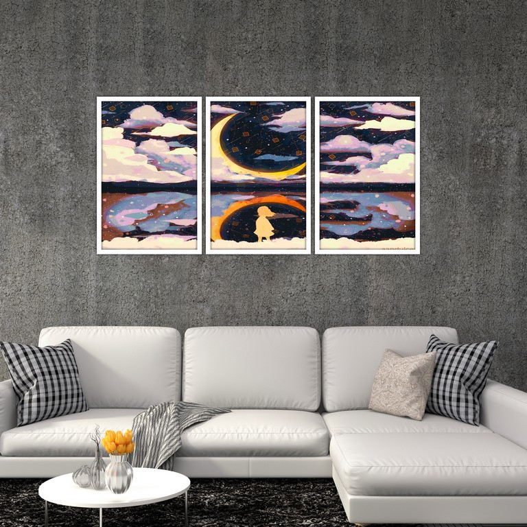 تابلو بکلیت طرح نقاشی شب های کودکانه مدل W-S4873 مجموعه 3 عددی