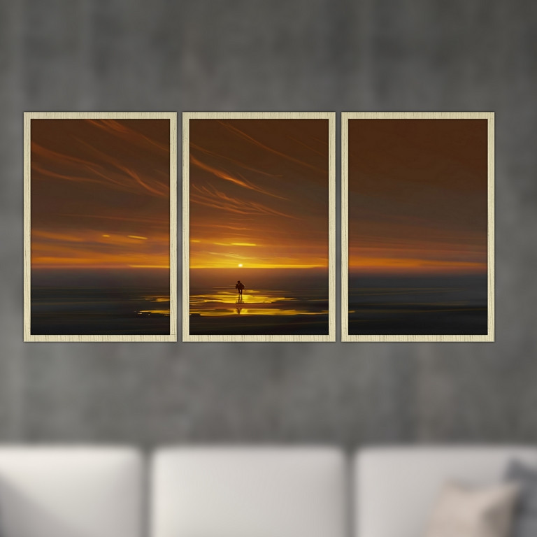 تابلو بکلیت طرح غروب آفتاب کویری مدل S4879 مجموعه 3 عددی
