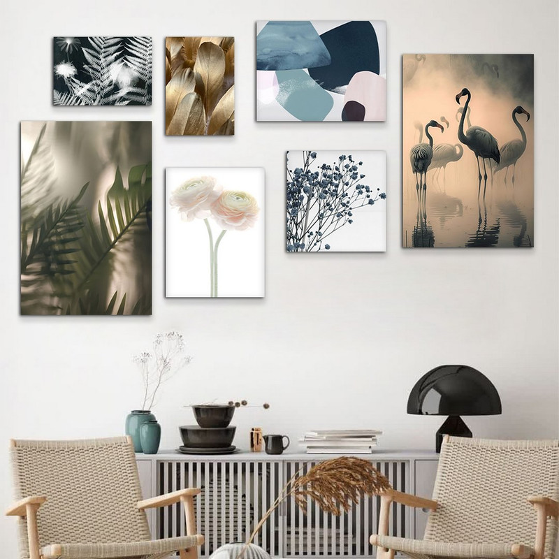 تابلو شاسی بکلیت طرح گل و برگ و فلامینگو مدل SH-985 مجموعه 7 عددی