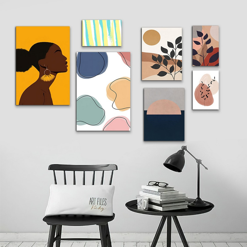 تابلو شاسی بکلیت طرح نقاشی مینیمال پرتره آفریقایی مدل SH-977 مجموعه 7 عددی