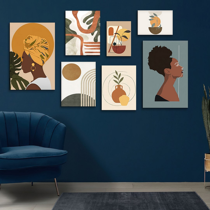 تابلو شاسی بکلیت طرح نقاشی مینیمال چهره آفریقایی مدل SH-957 مجموعه 7 عددی