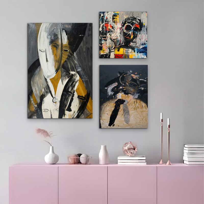 تابلو شاسی بکلیت طرح نقاشی آبرنگ مدرن مدل SH-944 مجموعه 3 عددی