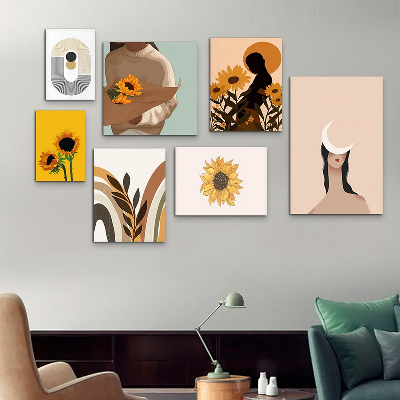 تابلو شاسی بکلیت طرح مینیمال گل آفتابگردان و دخترانه مدل SH-937 مجموعه 7 عددی