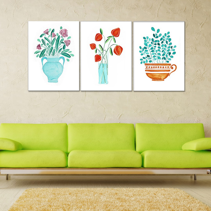 تابلو شاسی بکلیت طرح نقاشی گل و گلدان مدل SH-309 مجموعه 3 عددی