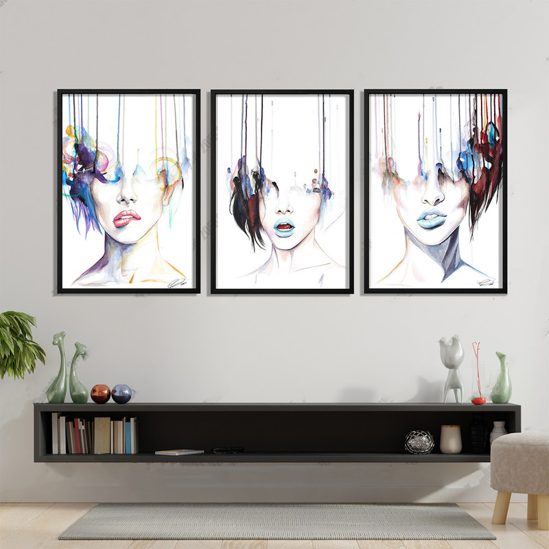 تابلو بکلیت طرح نقاشی مدرن چهره دکوراتیو مدل B-573 مجموعه 3 عددی