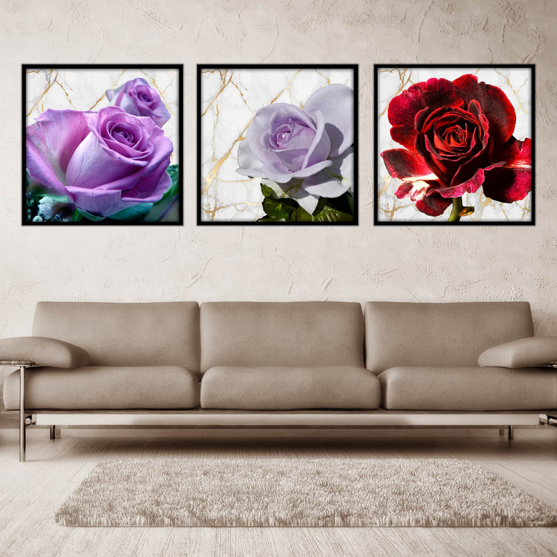تابلو بکلیت طرح دکوراتیو گل رز مدل B-584 مجموعه 3 عددی 