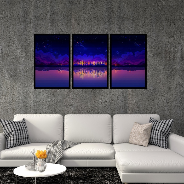 تابلو بکلیت طرح نقاشی منظره ی شهری مدل B-S5793 مجموعه 3 عددی