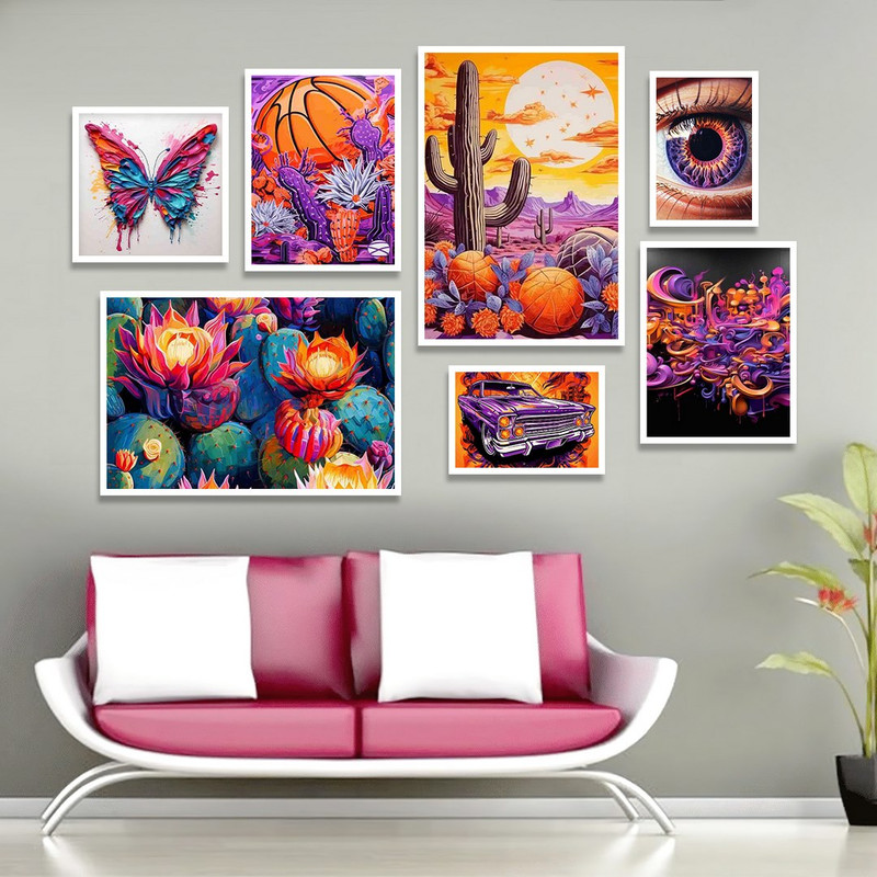 تابلو بکلیت مدل طرح چشم و کاکتوس و ماشین و پروانه W-1142 مجموعه 7 عددی