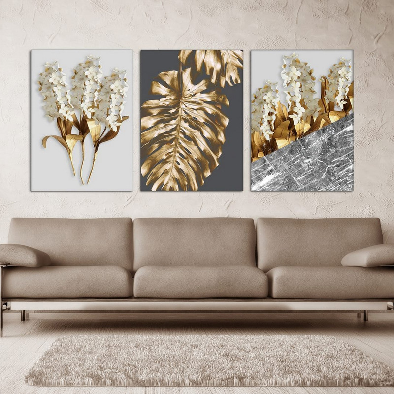 تابلو شاسی بکلیت طرح برگ و گل سنبل مدل SH-351 مجموعه 3 عددی