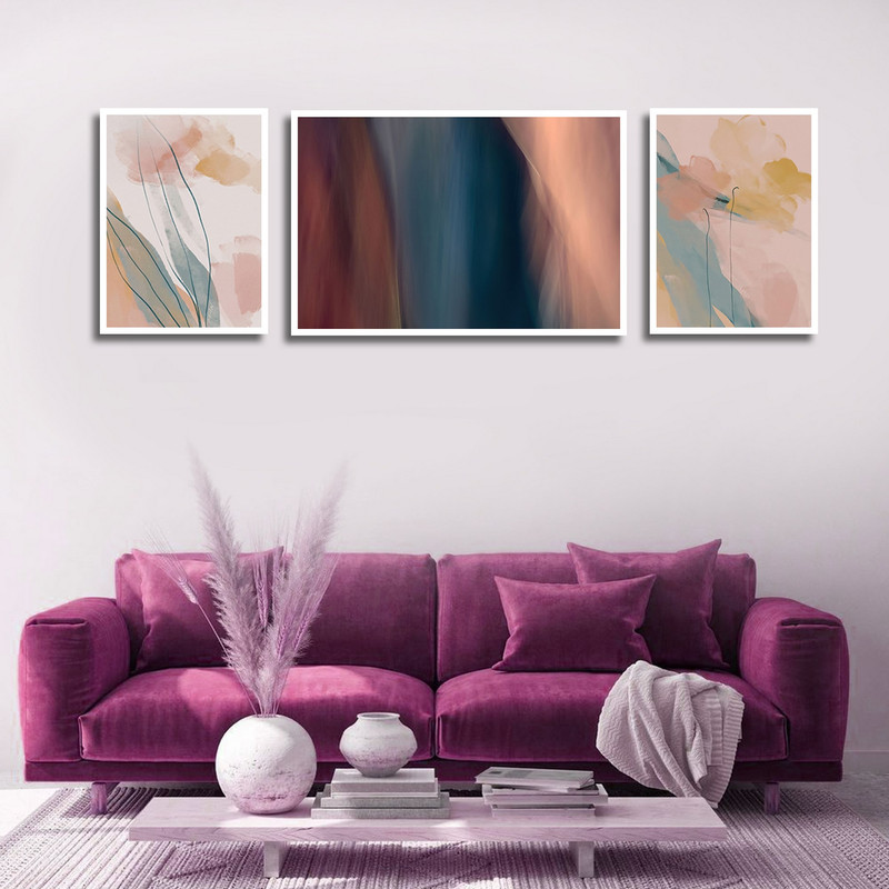 تابلو بکلیت طرح نقاشی مدرن آبرنگی مدل W-1736 مجموعه 3 عددی