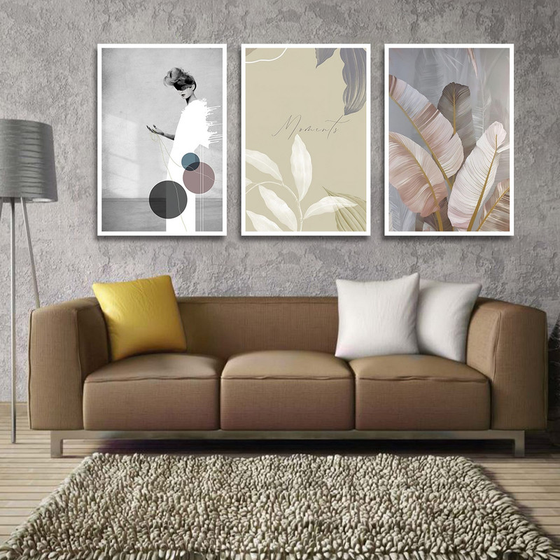 تابلو بکلیت طرح مدرن برگ و چهره مدلW-1817 مجموعه 3 عددی