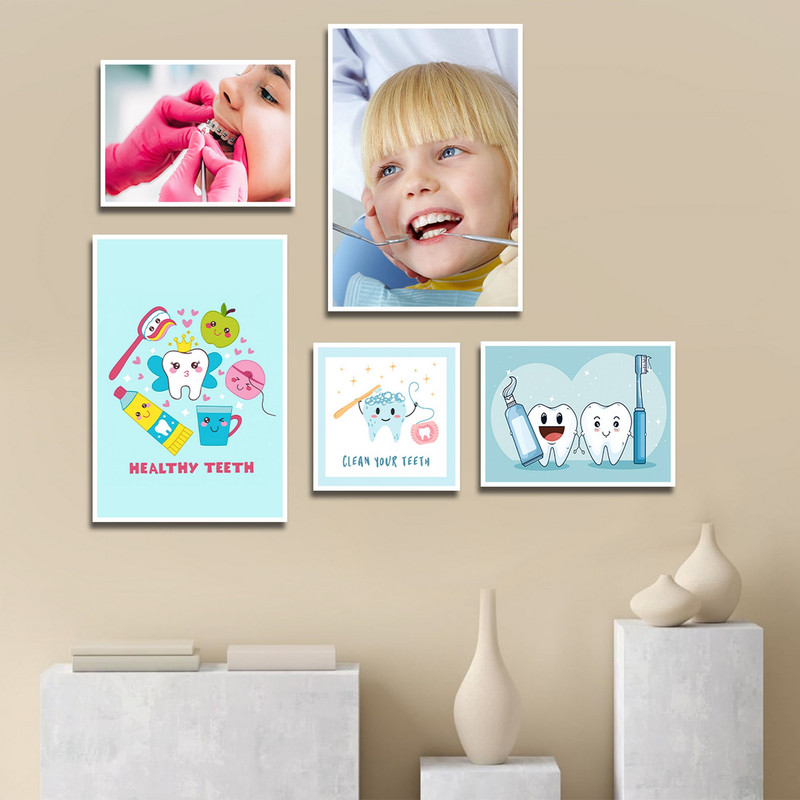 تابلو بکلیت طرح بهداشت دندان و دندانپزشکی مدل W-1808 مجموعه 5 عددی