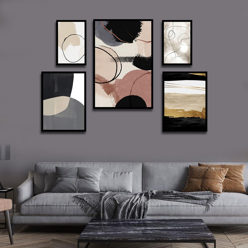 تابلو بکلیت طرح نقاشی مدرن سبک آبستره مدل B-1801 مجموعه 5 عددی
