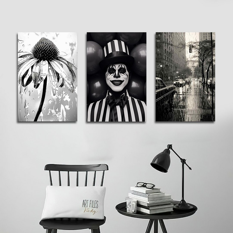 تابلو شاسی بکلیت طرح دکوراتیو منظره شهری و دلقک مدل SH-1378 مجموعه 3 عددی