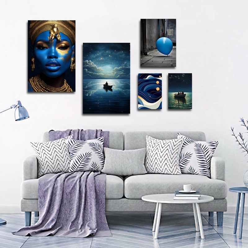 تابلو شاسی بکلیت طرح زن آفریقایی و نقاشی دریا کهکشانی مدل SH-1376 مجموعه 5 عددی