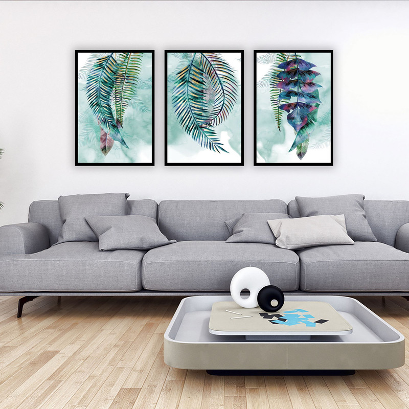 تابلو بکلیت طرح مدرن طبیعت و برگ سبز مدل B-1871 مجموعه 3 عددی