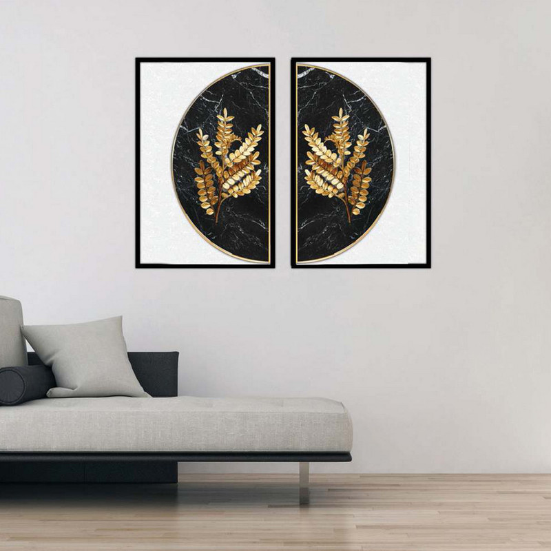 تابلو بکلیت طرح مدرن نیم دایره برگ طلایی مدل B-1866 مجموعه 2 عددی