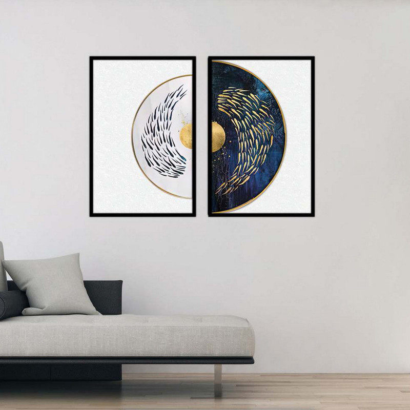 تابلو بکلیت طرح مدرن نیم دایره شنا ماهی مدل B-1858 مجموعه 2 عددی