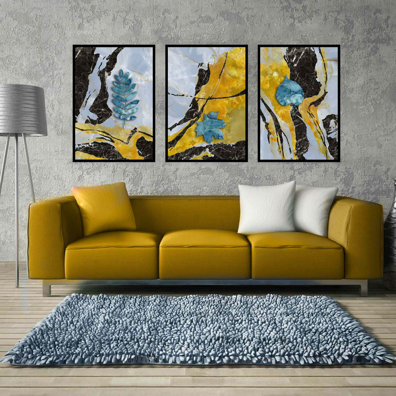 تابلو بکلیت طرح نقاشی دکوری مدرن سبک آبستره مدل B-1520 مجموعه 3 عددی