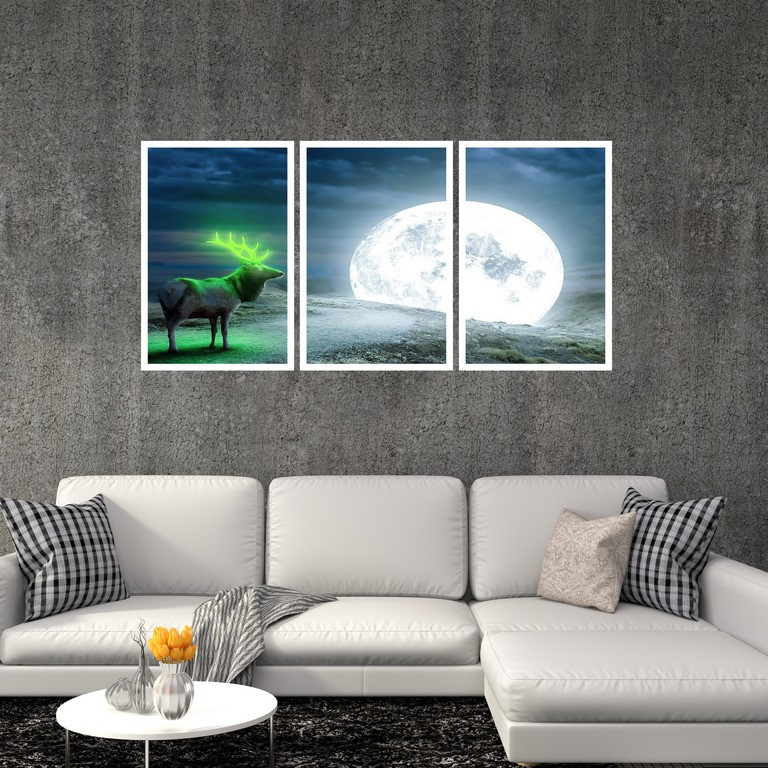 تابلو بکلیت طرح نقاشی مهتاب و ماه مدل W-S4874 مجموعه سه عددی