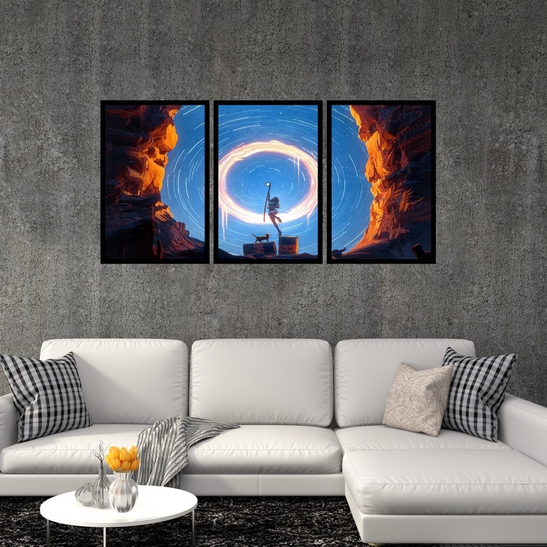 تابلو بکلیت طرح نقاشی شب پر ستاره مدل B-S4889 مجموعه سه عددی