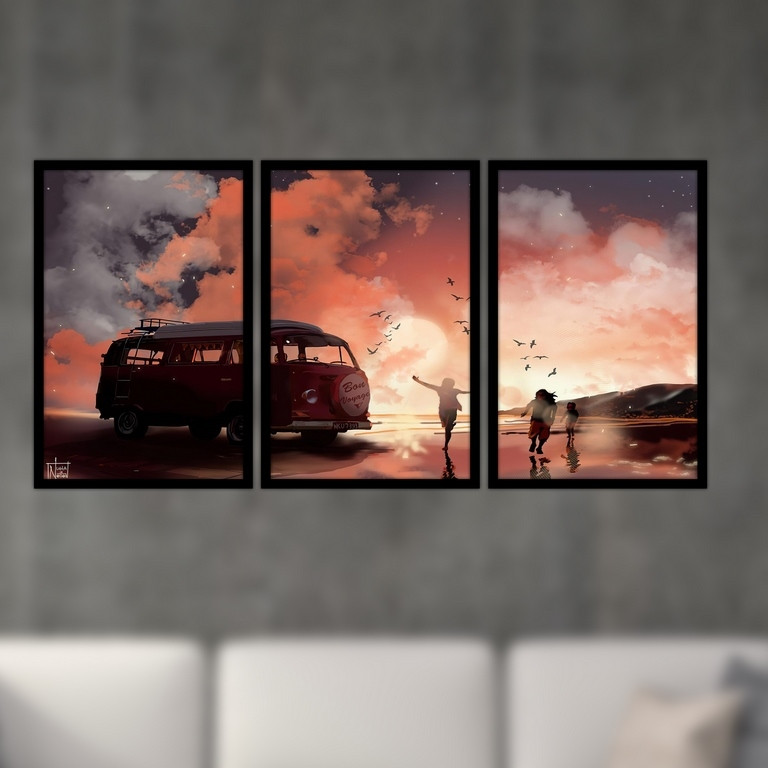 تابلو بکلیت طرح ساحل دریا و سفر مدل B-S4968  مجموعه 3 عددی