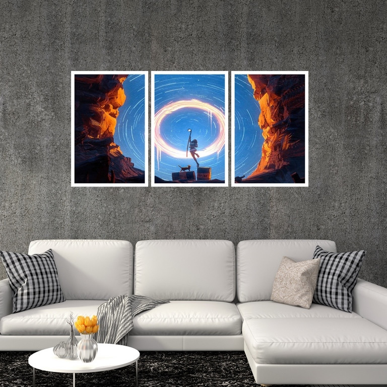 تابلو بکلیت طرح نقاشی شب پر ستاره مدل W-S4889 مجموعه سه عددی