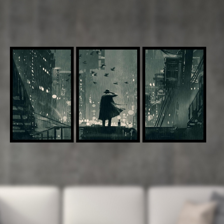 تابلو بکلیت نقاشی شب بارانی مدل B-S4953  مجموعه 3 عددی