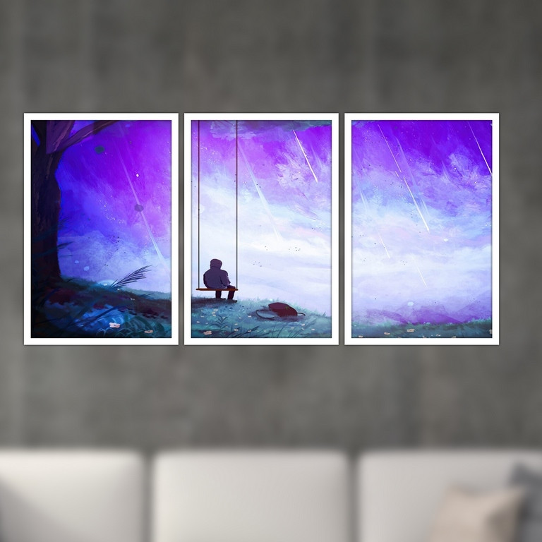 تابلو بکلیت طرح نقاشی ستاره های دنباله دار مدل W-S4956  مجموعه 3 عددی