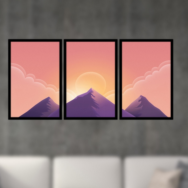 تابلو بکلیت طرح نقاشی منظره ی کوهستان مدل B-S4948  مجموعه 3 عددی